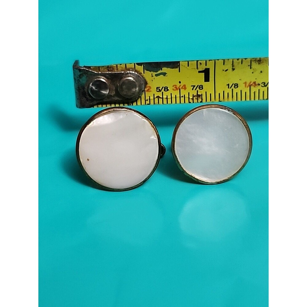 Vintage Faceted Mother of Pearl Gold Tone Collar Buttons Mid-Century Retro - Picture 6 of 6